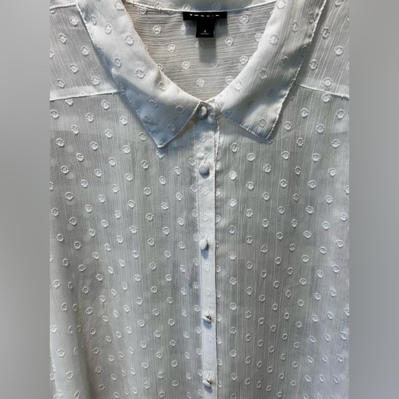 Torrid | Women Madison White Button-Up Shirt Chiffon Clip Dot Blouse Size 4 (4X) - Picture 4 of 7
